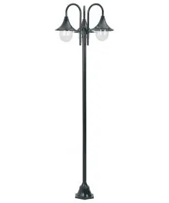 vidaXL Garden Post Light E27 220 cm Aluminium 3-Lantern Dark Green