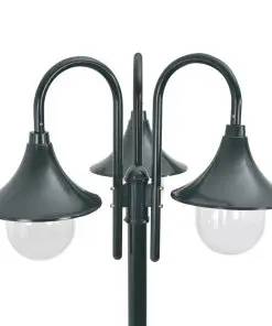 vidaXL Garden Post Light E27 220 cm Aluminium 3-Lantern Dark Green
