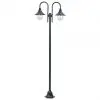 vidaXL Garden Post Light E27 220 cm Aluminium 2-Lantern Dark Green