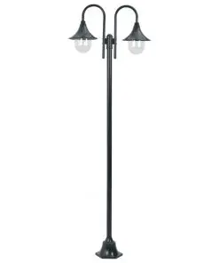 vidaXL Garden Post Light E27 220 cm Aluminium 2-Lantern Dark Green
