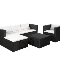 vidaXL 4 Piece Garden Lounge Set Poly Rattan Black and White