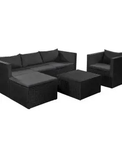 vidaXL 4 Piece Garden Lounge Set Poly Rattan Black and Grey