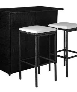 vidaXL 3 Piece Bistro Set with Cushions Poly Rattan Black