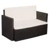 vidaXL 2 Seater Garden Sofa with Cushions Brown Poly Rattan