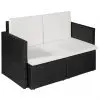 vidaXL 2 Seater Garden Sofa with Cushions Black Poly Rattan