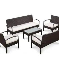 vidaXL 5 Piece Garden Lounge Set with Cushions Poly Rattan Brown