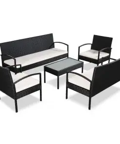 vidaXL 5 Piece Garden Lounge Set with Cushions Poly Rattan Black