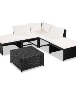 vidaXL 6 Piece Garden Lounge Set with Cushions Poly Rattan Black