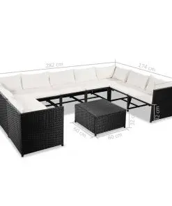 vidaXL 10 Piece Garden Lounge Set with Cushions Poly Rattan Black