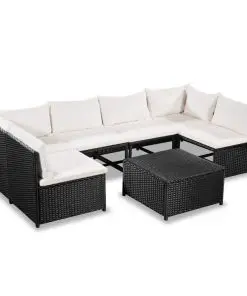 vidaXL 7 Piece Garden Lounge Set with Cushions Poly Rattan Black
