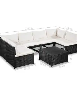 vidaXL 7 Piece Garden Lounge Set with Cushions Poly Rattan Black