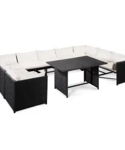 vidaXL 10 Piece Garden Lounge Set with Cushions Poly Rattan Black