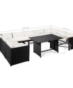 vidaXL 10 Piece Garden Lounge Set with Cushions Poly Rattan Black