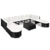 vidaXL 12 Piece Garden Lounge Set with Cushions Poly Rattan Black