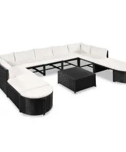 vidaXL 12 Piece Garden Lounge Set with Cushions Poly Rattan Black