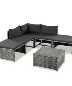 vidaXL 6 Piece Garden Lounge Set with Cushions Poly Rattan Grey