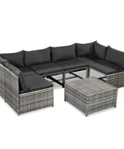 vidaXL 7 Piece Garden Lounge Set with Cushions Poly Rattan Grey