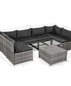 vidaXL 7 Piece Garden Lounge Set with Cushions Poly Rattan Grey