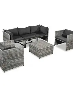 vidaXL 6 Piece Garden Lounge Set with Cushions Poly Rattan Grey