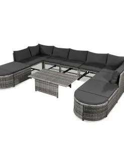 vidaXL 12 Piece Garden Lounge Set with Cushions Poly Rattan Grey