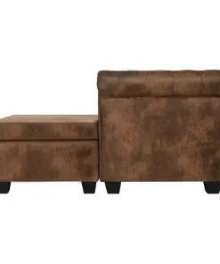 vidaXL L-shaped Chesterfield Sofa Artificial Suede Leather Brown