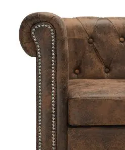 vidaXL L-shaped Chesterfield Sofa Artificial Suede Leather Brown