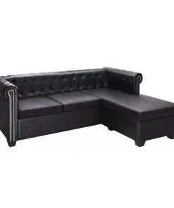 vidaXL L-shaped Chesterfield Sofa Artificial Leather Black