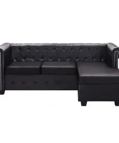 vidaXL L-shaped Chesterfield Sofa Artificial Leather Black