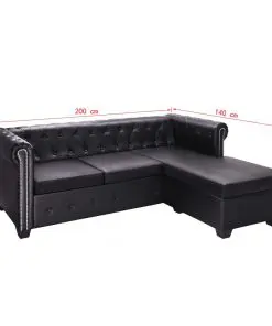 vidaXL L-shaped Chesterfield Sofa Artificial Leather Black