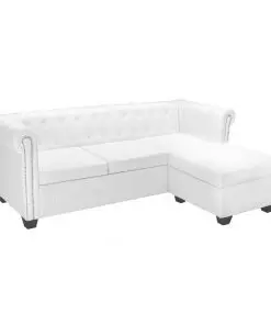 vidaXL L-shaped Chesterfield Sofa Artificial Leather White