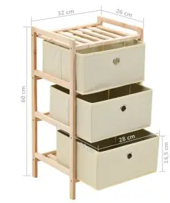 vidaXL Storage Rack with 3 Fabric Baskets Cedar Wood Beige