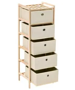 vidaXL Storage Rack with 5 Fabric Baskets Cedar Wood Beige