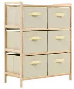 vidaXL Storage Rack with 6 Fabric Baskets Cedar Wood Beige
