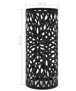 vidaXL Umbrella Stand Leaves Steel Black