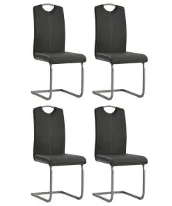 vidaXL Cantilever Dining Chairs 4 pcs Grey Faux Leather