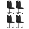 vidaXL Cantilever Dining Chairs 4 pcs Black Faux Leather