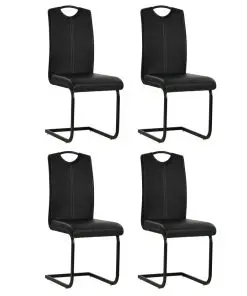 vidaXL Cantilever Dining Chairs 4 pcs Black Faux Leather