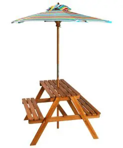 vidaXL Kids Picnic Table with Parasol 79x90x60 cm Solid Acacia Wood