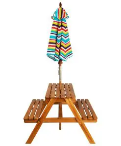 vidaXL Kids Picnic Table with Parasol 79x90x60 cm Solid Acacia Wood