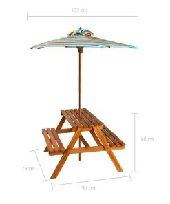 vidaXL Kids Picnic Table with Parasol 79x90x60 cm Solid Acacia Wood