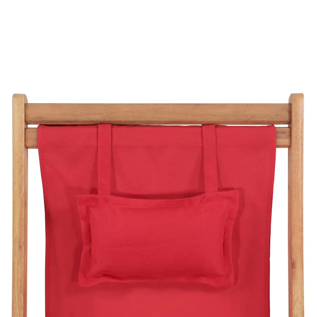 vidaXL Folding Beach Chair Fabric and Wooden Frame Red