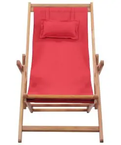 vidaXL Folding Beach Chair Fabric and Wooden Frame Red