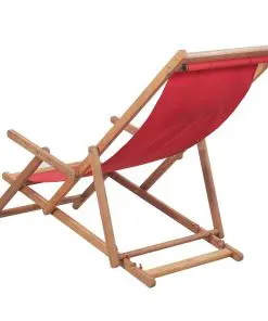vidaXL Folding Beach Chair Fabric and Wooden Frame Red