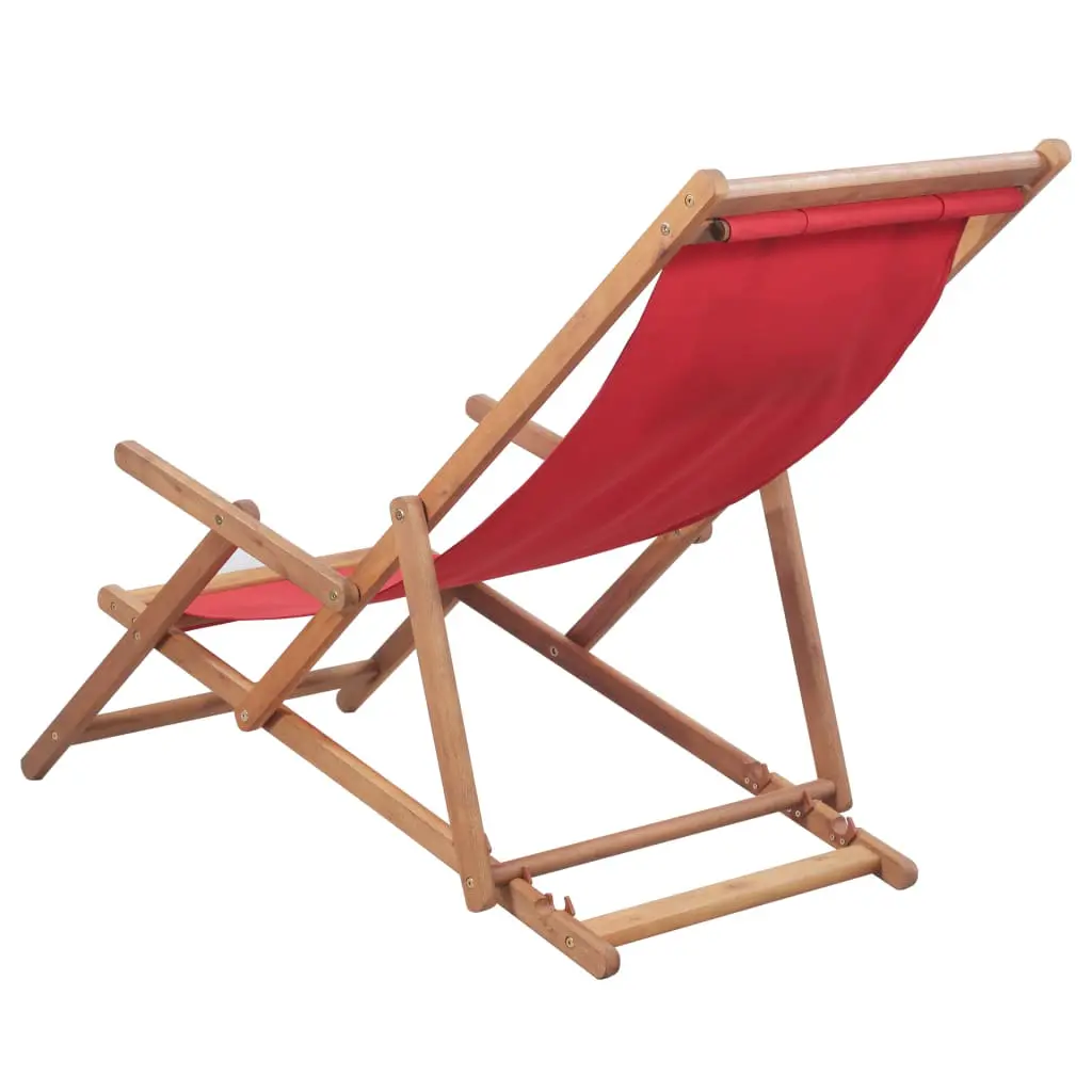 vidaXL Folding Beach Chair Fabric and Wooden Frame Red