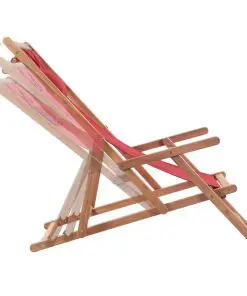 vidaXL Folding Beach Chair Fabric and Wooden Frame Red