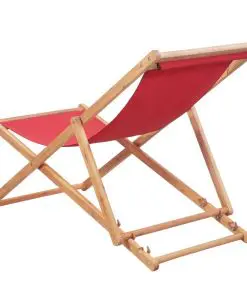 vidaXL Folding Beach Chair Fabric and Wooden Frame Red