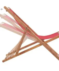 vidaXL Folding Beach Chair Fabric and Wooden Frame Red