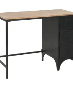 vidaXL Single Pedestal Desk Solid Firwood and Steel 100x50x76 cm