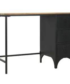 vidaXL Single Pedestal Desk Solid Firwood and Steel 100x50x76 cm