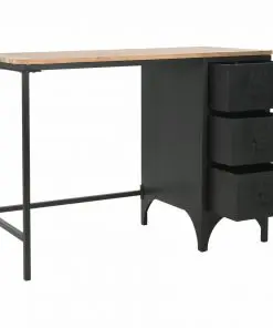 vidaXL Single Pedestal Desk Solid Firwood and Steel 100x50x76 cm